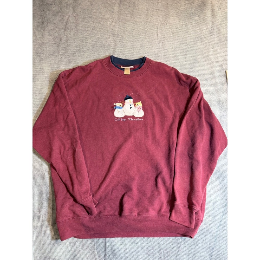 MC Sportswear Vintage Snowman Embroidered Sweatshirt Burgundy Double Collar XL